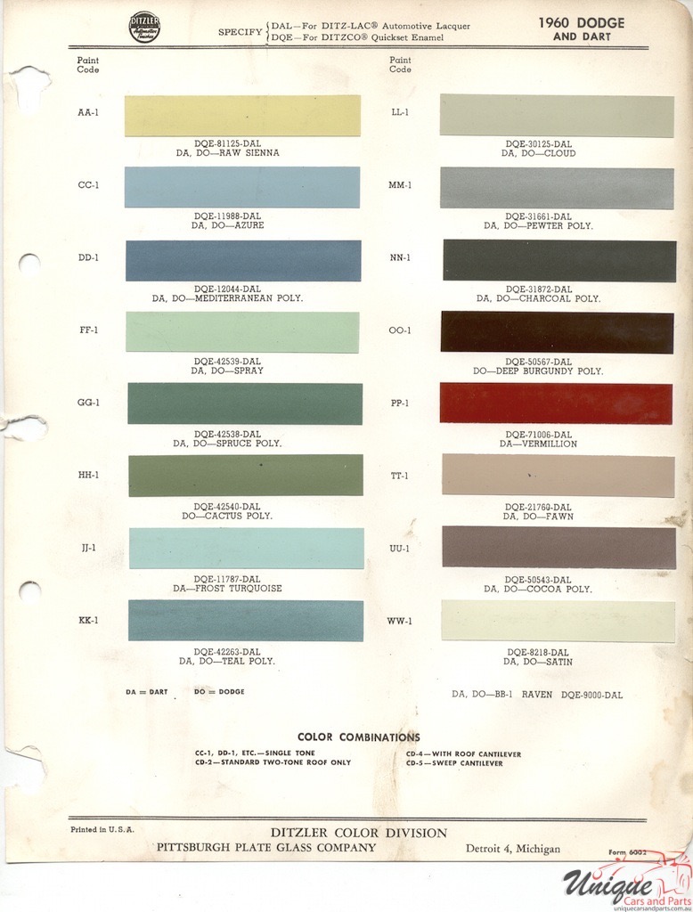 1960 Dodge Paint Charts PPG 1